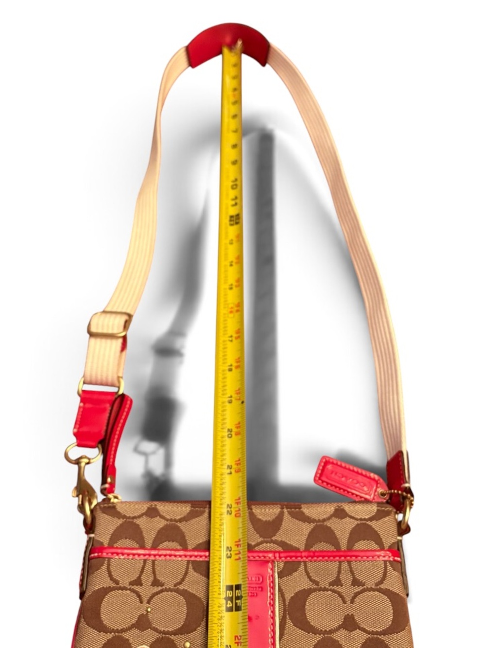 Coach Signature Beige Red Canvas Floral Accent Cross-body Bag 41177 - Picture 11 of 12